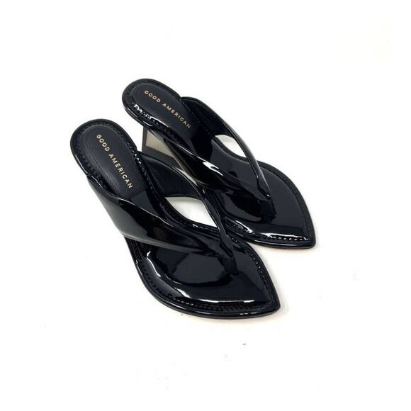 Good American Clear Wedge Sandals Size 6.5 Black Patent GA077P-X - Picture 5 of 5